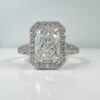 radiant cut lab diamond ring with halo and pave band