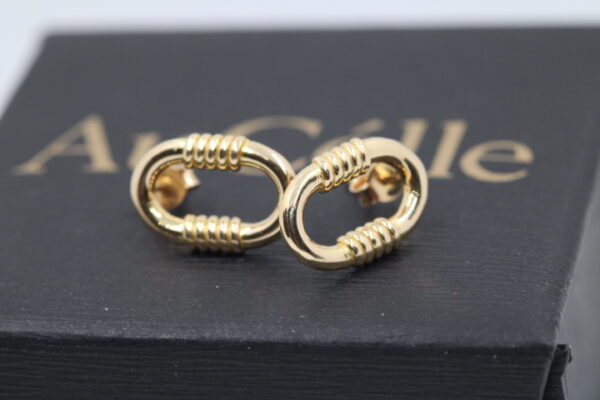 18K solid gold open oval stud earrings