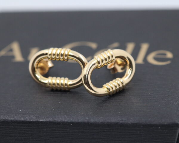 18K solid gold open oval stud earrings