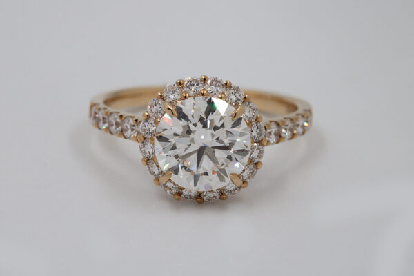 2 Carat Round Lab Diamond Halo Engagement Ring in 18K Gold