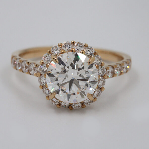 2 Carat Round Lab Diamond Halo Engagement Ring in 18K Gold