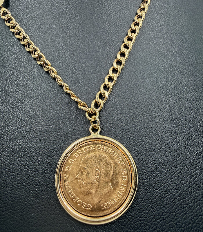 18K Gold Diamond-Cut Coin Necklace with 21K Gold Coin