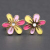 18K-Gold-Enamel-Flower-Earrings